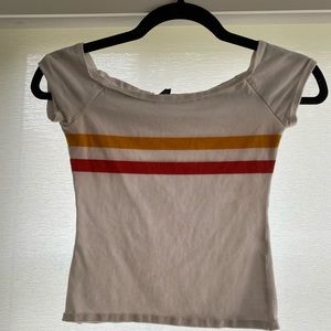 White Off The Shoulder Crop Top w/ Stripes